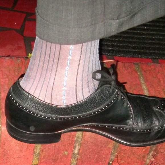 2PR Men's Sheer Char/Navy Thick N Thin with Pattern, Cap Toe & Heel Socks 10-13 - Picture 7 of 13
